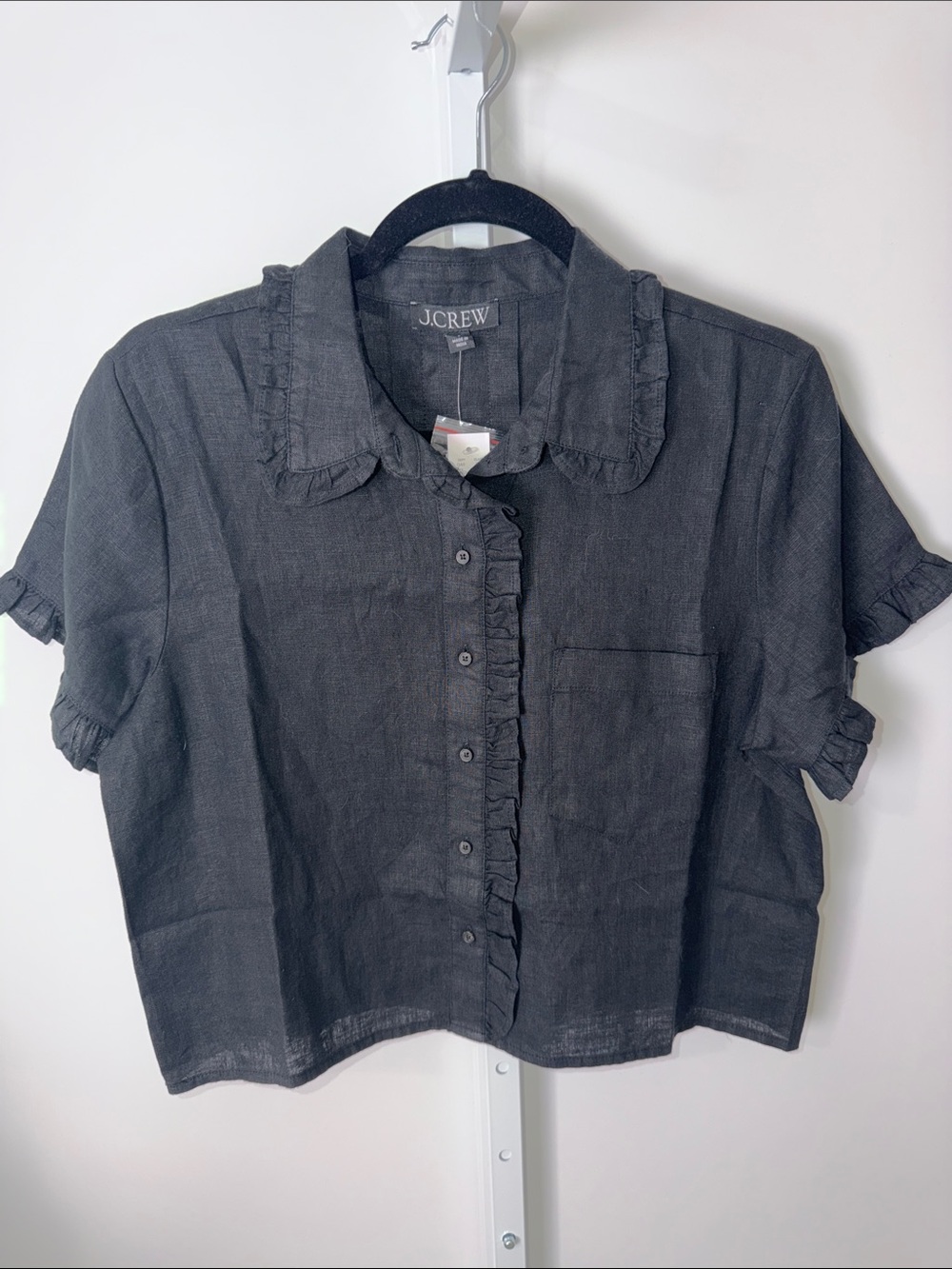 J. Crew Black Ruffle-Trim Button Front Shirt